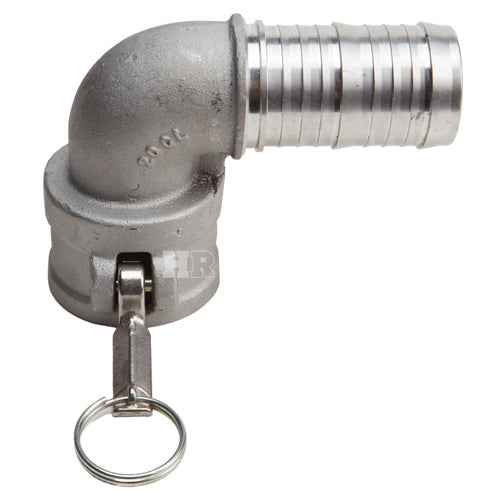 Aluminum 2" Female Camlock x Hose Shank 90 Degree Elbow (USA)