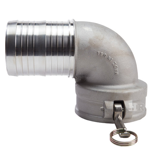 Aluminum 4" Female Camlock x Hose Shank 90 Degree Elbow (USA)