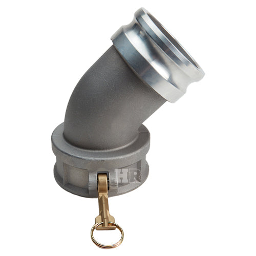 Aluminum 4" Male Camlock x 4" Female Camlock 45 Degree Elbow (USA)