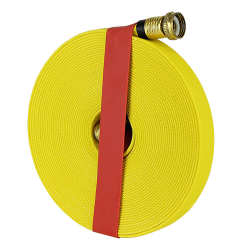 Yellow 5/8" x 50' Forestry Hose (Brass Garden Hose Couplings) - Import with Band
