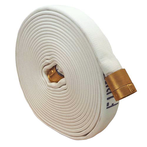 White 1 1/2" x 50' Double Jacket Fire Hose (Brass NH Couplings)