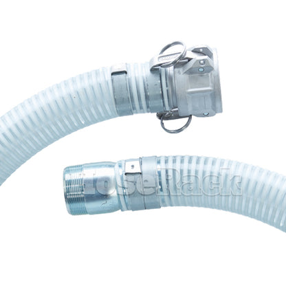 White - Clear 6" x 20' Camlock / Threaded Suction Hose