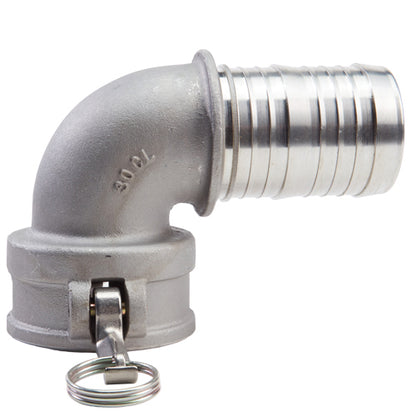 Aluminum 3" Female Camlock x Hose Shank 90 Degree Elbow (USA)