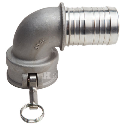 Aluminum 3" Female Camlock x Hose Shank 90 Degree Elbow (USA)