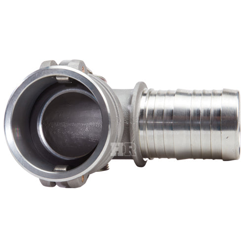 Aluminum 3" Female Camlock x Hose Shank 90 Degree Elbow (USA)