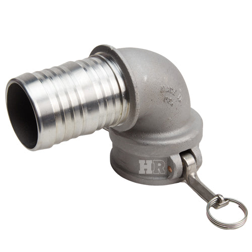 Aluminum 3" Female Camlock x Hose Shank 90 Degree Elbow (USA)