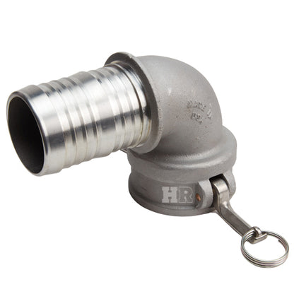 Aluminum 3" Female Camlock x Hose Shank 90 Degree Elbow (USA)