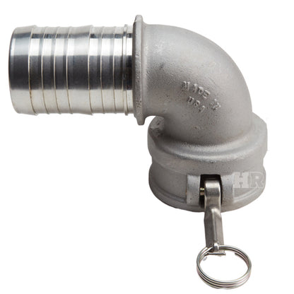 Aluminum 3" Female Camlock x Hose Shank 90 Degree Elbow (USA)