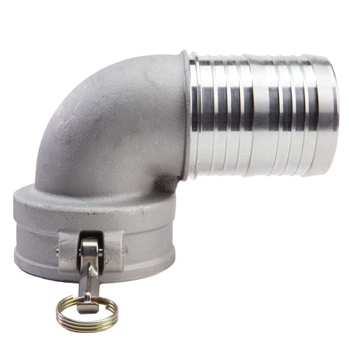 Aluminum 6" Female Camlock x Hose Shank 90 Degree Elbow (USA)