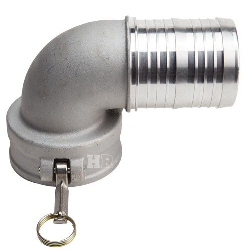 Aluminum 6" Female Camlock x Hose Shank 90 Degree Elbow (USA)