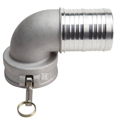 Aluminum 6" Female Camlock x Hose Shank 90 Degree Elbow (USA)