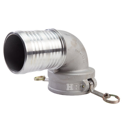 Aluminum 6" Female Camlock x Hose Shank 90 Degree Elbow (USA)