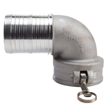 Aluminum 6" Female Camlock x Hose Shank 90 Degree Elbow (USA)