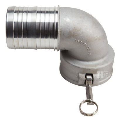 Aluminum 6" Female Camlock x Hose Shank 90 Degree Elbow (USA)