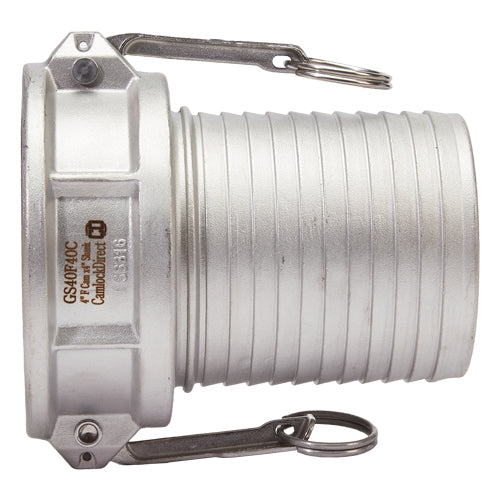 Stainless Steel 4" Female Camlock to Hose Shank