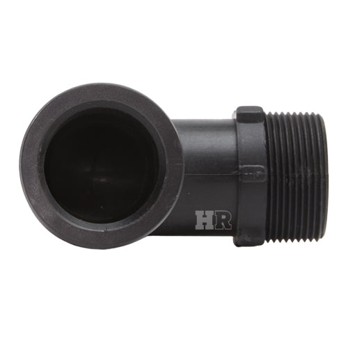 Plastic 1 1/2" Male Camlock x 1 1/2" Male NPT 90 Degree Elbow