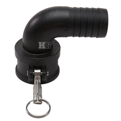 Plastic 2" Female Camlock x Hose Shank 90 Degree Elbow