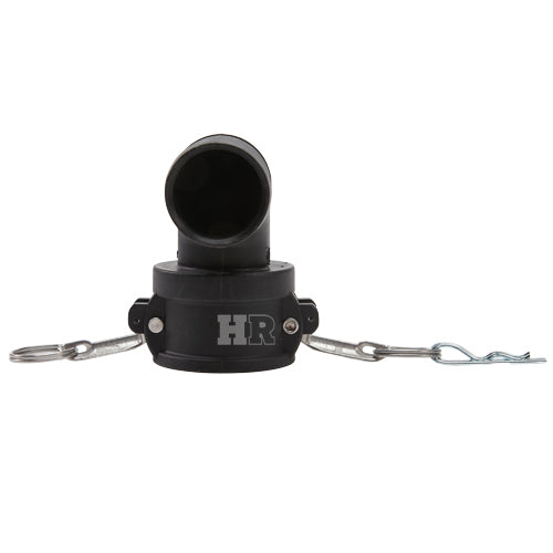 Plastic 2" Female Camlock x Hose Shank 90 Degree Elbow