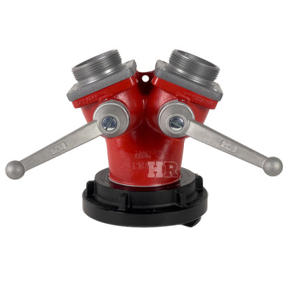 Aluminum 5" Storz Inlet x (2) 2 1/2" NH Outlet Wye 2-Way Ball Valve