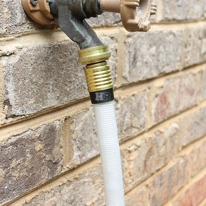 White 5/8" x 50' Forestry Hose (Brass Garden Hose Couplings) with Rubber Band