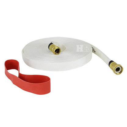 White 5/8" x 50' Forestry Hose (Brass Garden Hose Couplings) with Rubber Band