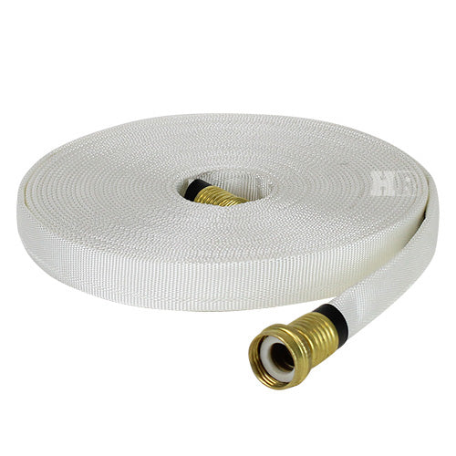 White 5/8" x 50' Forestry Hose (Brass Garden Hose Couplings) with Rubber Band