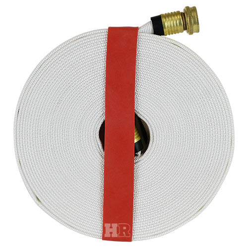 White 5/8" x 50' Forestry Hose (Brass Garden Hose Couplings) with Rubber Band