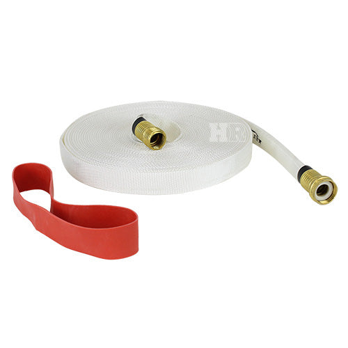 White 3/4" x 50' Forestry Hose (Brass Garden Hose Couplings) with Rubber Band