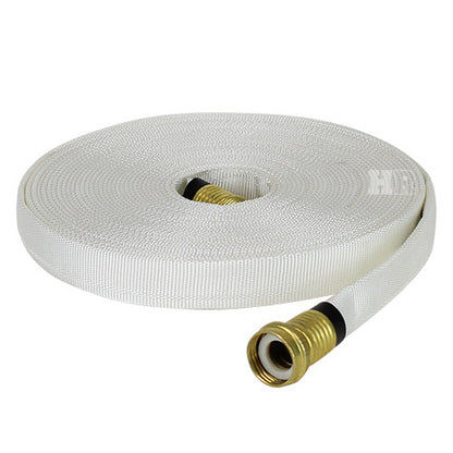White 3/4" x 50' Forestry Hose (Brass Garden Hose Couplings) with Rubber Band