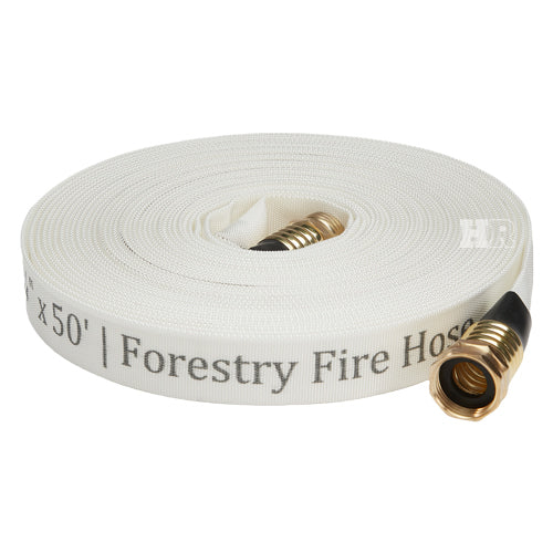 White 3/4" x 50' Forestry Hose (Brass Garden Hose Couplings) - Import with Band