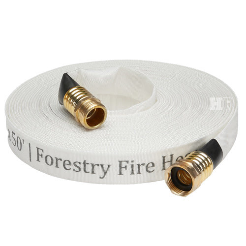 White 3/4" x 50' Forestry Hose (Brass Garden Hose Couplings) - Import with Band
