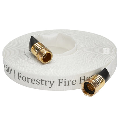 White 3/4" x 50' Forestry Hose (Brass Garden Hose Couplings) - Import with Band