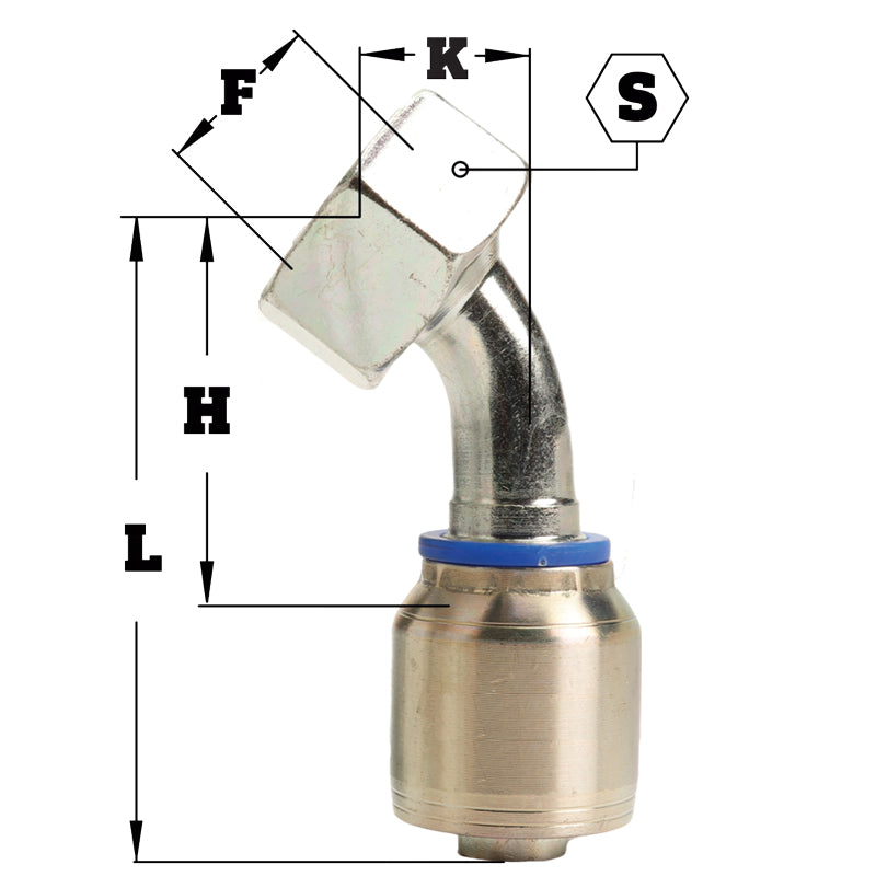 M22 X 1.5 Female Swivel 24° Cone (Light L15) with O-Ring 45° Elbow