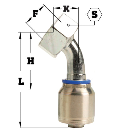 M22 X 1.5 Female Swivel 24° Cone (Light L15) with O-Ring 45° Elbow