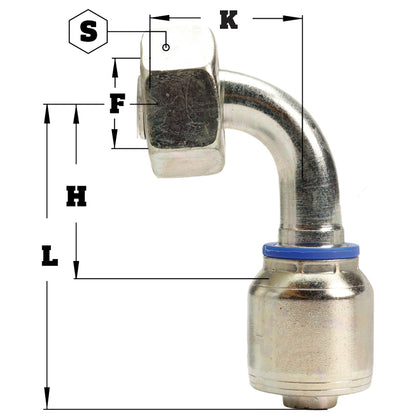 M22 X 1.5 Female Swivel 24° Cone (Light L15) with O-Ring 90° Elbow