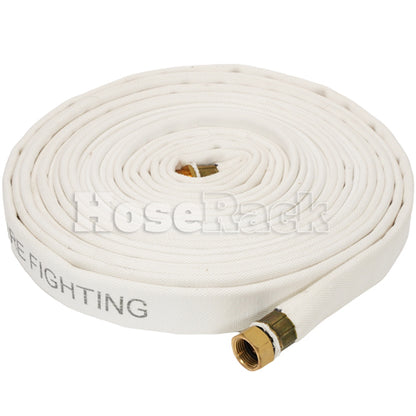 White 1" x 50' Double Jacket Mill Hose (3/4" GHT Couplings)