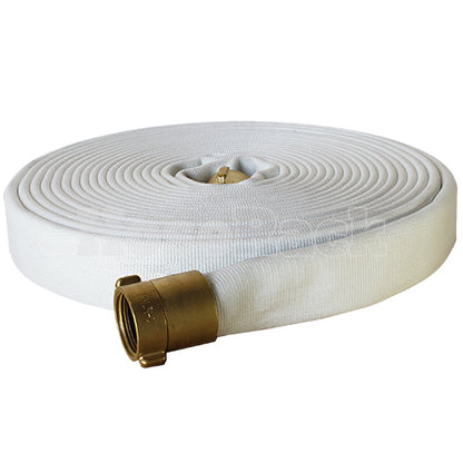 White 1 1/2" x 50' Double Jacket Fire Hose (Brass NH Couplings)