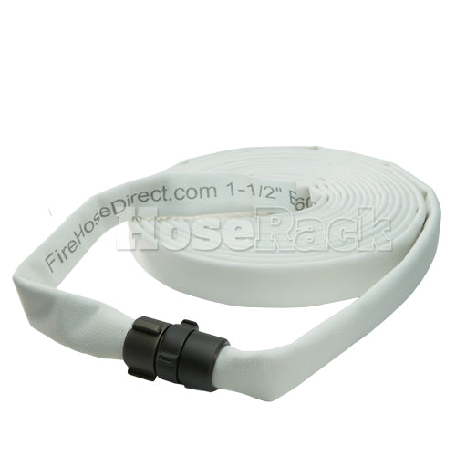 White 1 1/2" x 50' Double Jacket Mill Hose (Alum NH Couplings)