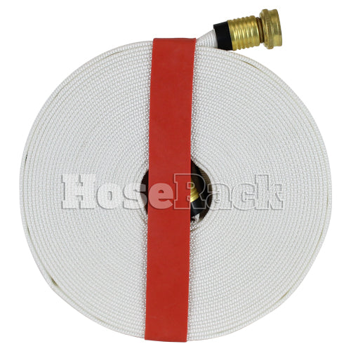 White 5/8" x 50' Forestry Hose (Brass Garden Hose Couplings) with Rubber Band