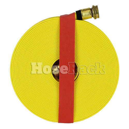 Yellow 5/8" x 50' Forestry Hose (Brass Garden Hose Couplings) with Rubber Band