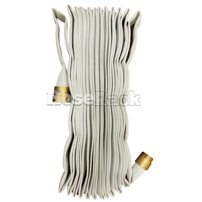 White 1 1/2" x 50' Pin Rack Hose (Brass FDNY Couplings)