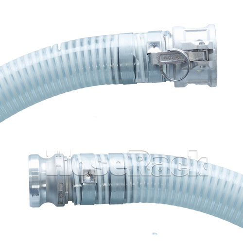 White - Clear 2" x 20' Camlock Suction Hose