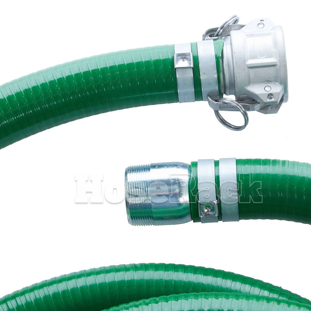 Green 4" x 20' Camlock / Threaded Suction Hose