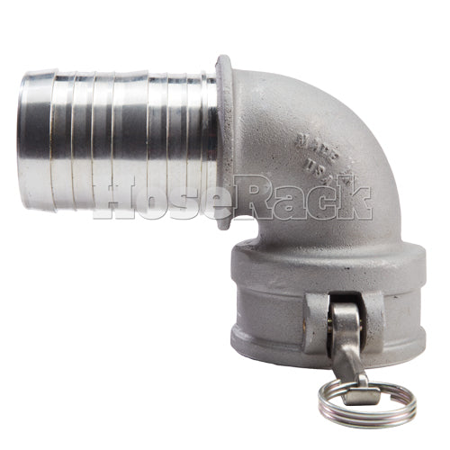 Aluminum 3" Female Camlock x Hose Shank 90 Degree Elbow (USA)