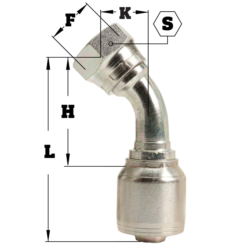 3/4" Female British Standard Parallel Pipe O-Ring Swivel 45° Elbow Hydraulic Fitting