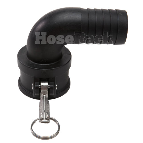 Plastic 2" Female Camlock x Hose Shank 90 Degree Elbow