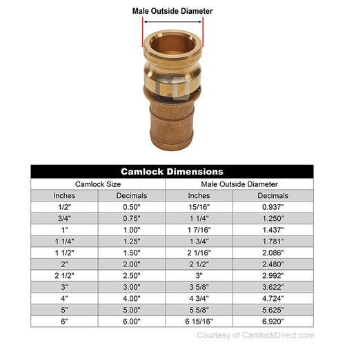Brass 1" Male Camlock to Hose Shank