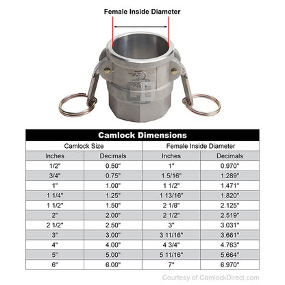 Stainless Steel 6" Female Camlock x 6" Female NPT