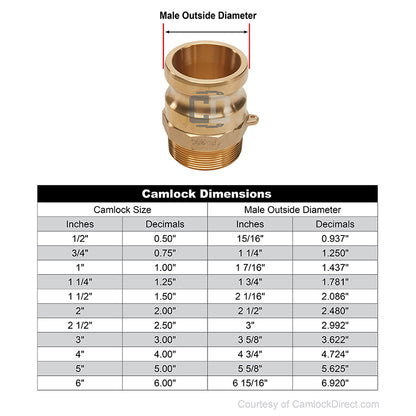 Brass 1 1/4" Male Camlock x 1 1/4" Male NPT (USA)