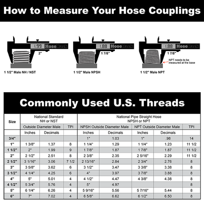 Black 2" x 20' Thread / Thread Suction Hose